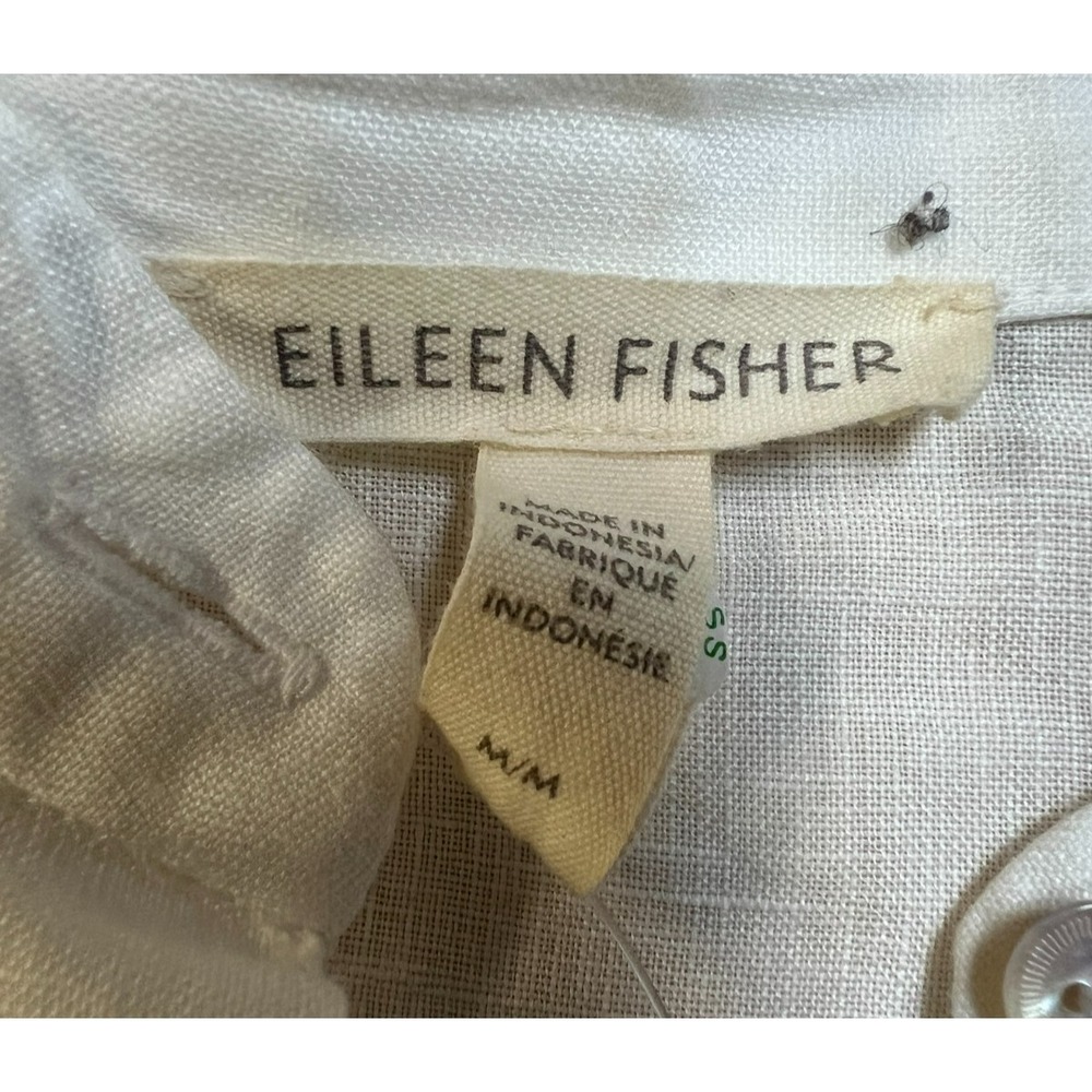Eileen Fisher Over Size Button Up Blouse White Linen Long Drop Shoulder Sleeve M - Picture 6 of 11
